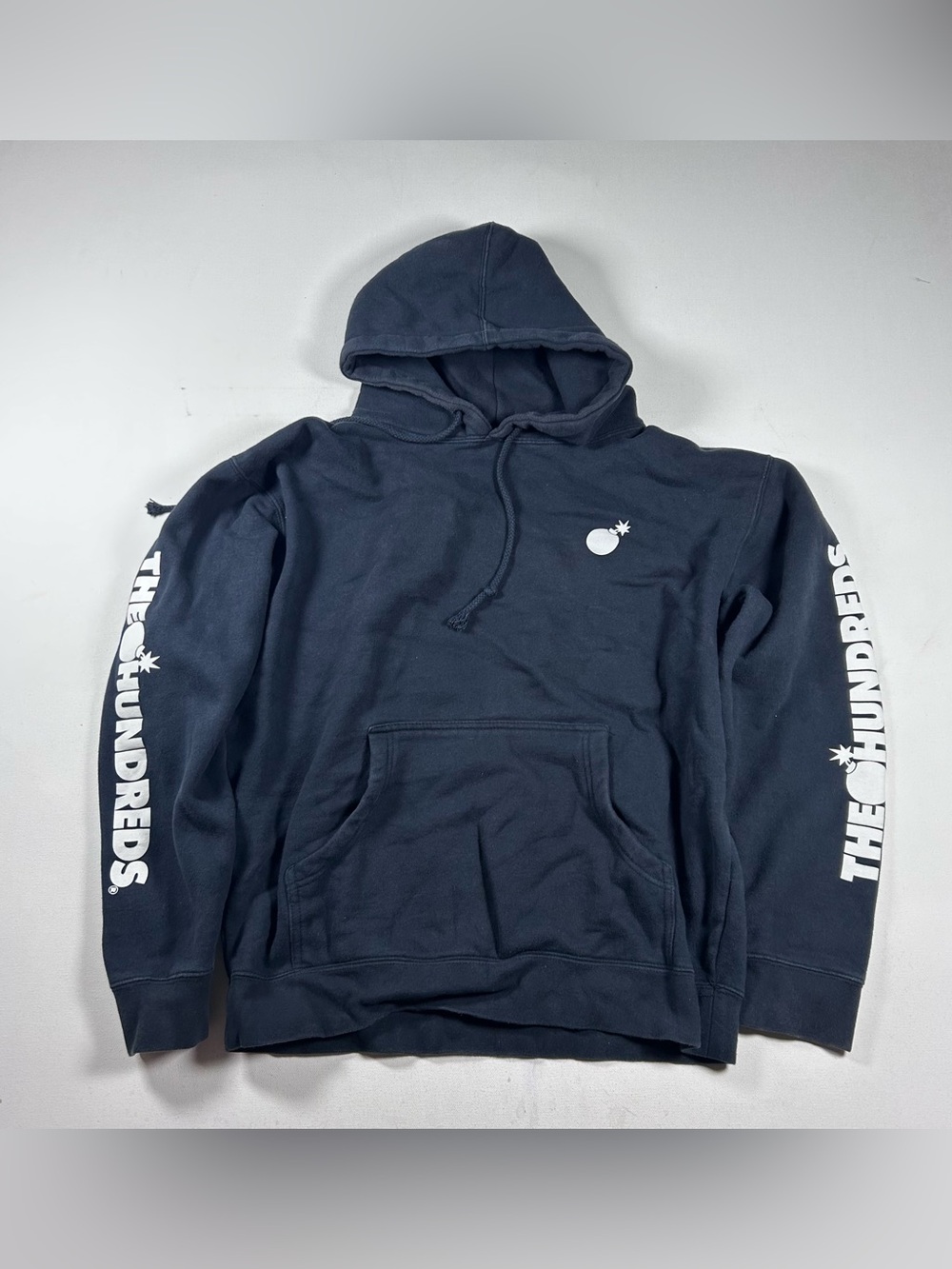 The Hundreds Black Logo Hoodie Medium Adam Bomb Logo Sleeve Script Vintage Y2k
